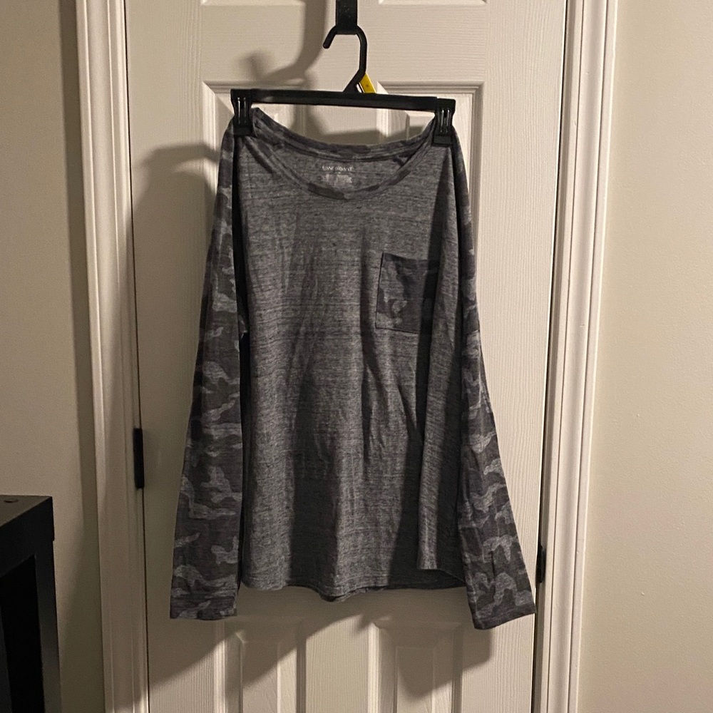 Gray Lane Bryant Long Sleeve Shirt with Camo Sleeves - Light weight